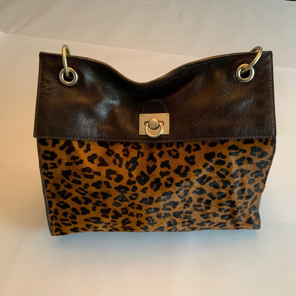 Leather Satchel with Leopard Print - Banana Republic Mad Men Collection